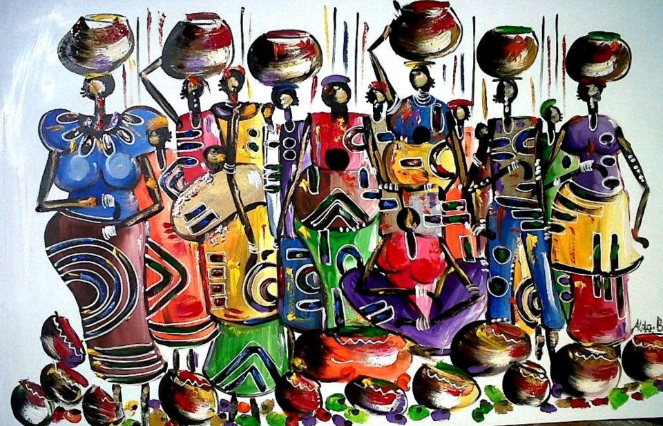 African Market Scene Paintings